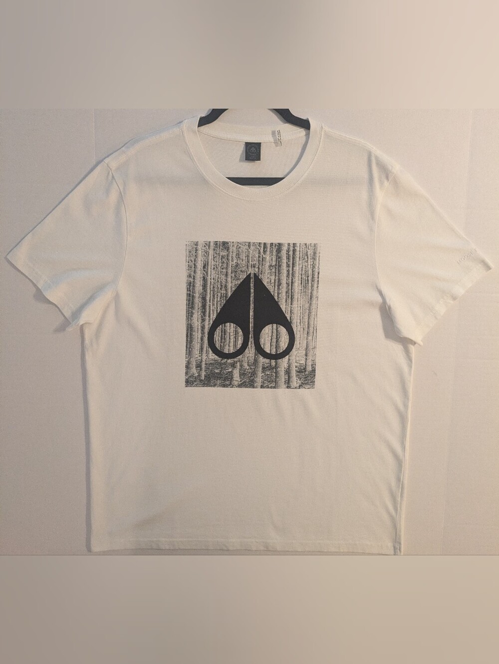 Moose Knuckles White Long Sleeve T-Shirt w/ Black Graphic Logo- L (NWOT)